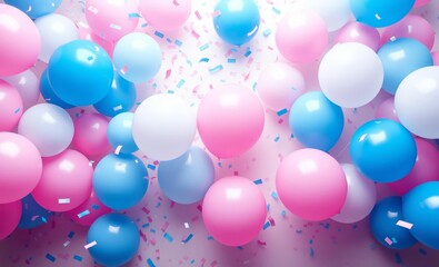Pink and blue balloons and confetti background with copy space for festive gender reveal party or baby shower backdrop balloon background balloon background party holiday celebration decoration