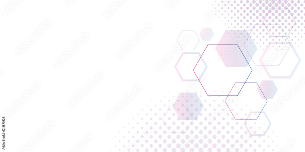 Aufkleber Abstract Geometric Design with Hexagons Lines with dots. Abstract geometric shape technology digital hi tech concept background. Molecular structure for medical, technology, chemistry, science.