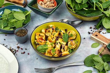 Vegan or vegetarian ravioli or dumplings.