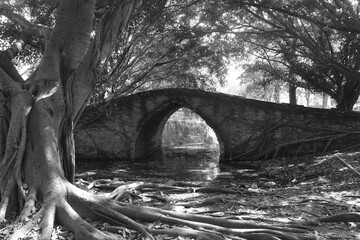 circle bridge at Borom Phuttharam temple ancient and historical in Thailand