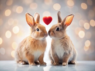 Obraz premium Cute Rabbits Heart Rule of Thirds AI Photo