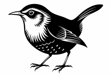 wren bird line art silhouette vector illustration