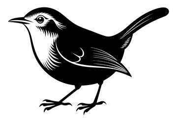 wren bird line art silhouette vector illustration