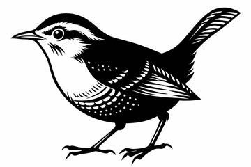wren bird line art silhouette vector illustration