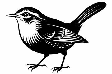 wren bird line art silhouette vector illustration