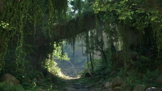 A path in the middle of a lush green forest