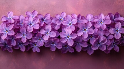 Obraz premium Lilac flowers arranged on purple backdrop for spring backgrounds