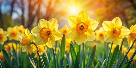 Obraz premium Daffodils Spring Garden - Bright Yellow Flowers