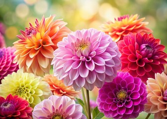 Obraz premium Dahlia Flowers Close-up, Light Background, Copy Space