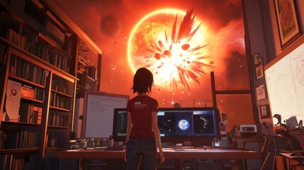 Woman Watching the Explosion of a Star