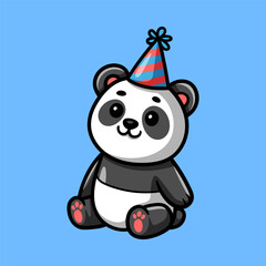 fun birthday baby panda colored cartoon character isolated drawing line art style sketch classic vintage design illustration