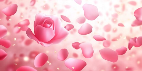 Falling Rose petal, isolated on white background, selective focus