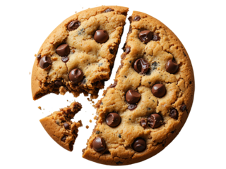 A broken chocolate chip cookie
