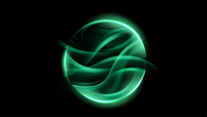 Abstract Emerald Flow, Dynamic Nature of The Green Glowing Shape, Green Wave of Light, Vector Illustration