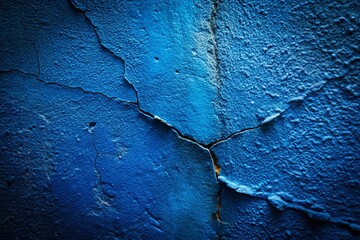 Dark Blue Textured Wall with Diagonal Cracks - Candid Photography