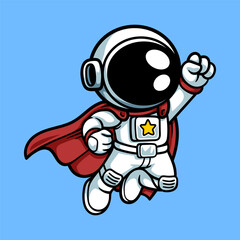 fun astronaut superhero cartoon colored character isolated drawing line art style sketch classic vintage design illustration