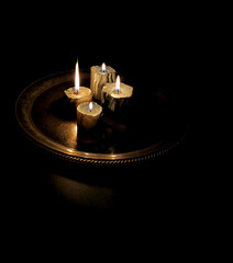 Vintage Silver Plate with Flickering Candles
