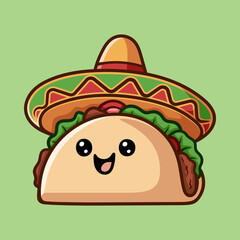fun tacos with sombrero cartoon colored character isolated drawing line art style sketch classic vintage design illustration