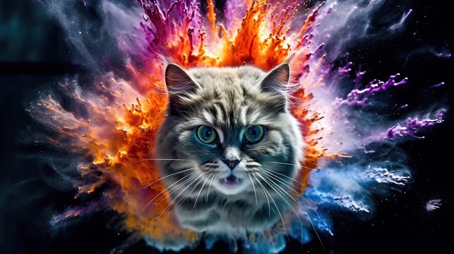 Cat exploding sand Generative AI