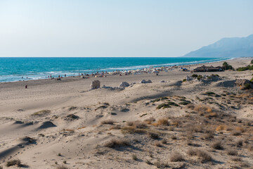 Mediterranean seacoast at the Patara beach on a sunny day with blue sea Antalya region, Turkey.