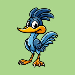 fun road runner standing colored cartoon character isolated drawing line art style sketch classic vintage design illustration