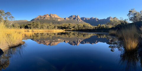 Serene landscape with calm water reflection