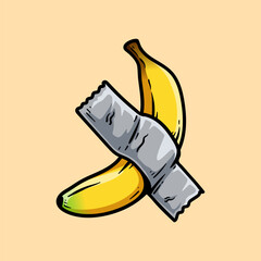 fun banana in seal tape modern art colored cartoon character isolated drawing line style sketch classic vintage design illustration
