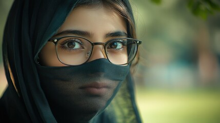 Young Woman Wearing Glasses and a Black Veil