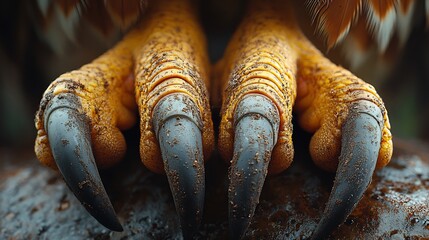 A close up of a bird of preys claws with fine dirt details visible