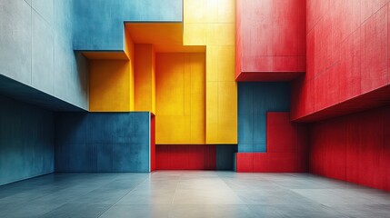 Abstract Geometric Interior: A Symphony of Blue, Red, and Yellow