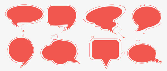 Set of speech bubbles. Red on white background. Talk bubbles. Empty blank vector white speech bubbles. Speech bubble text, message box. Vector	

