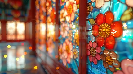 Fototapeta premium Colorful Stained Glass Floral Design