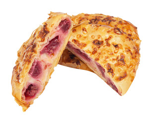 desert pie with cherries and cream cheese isolated on white background