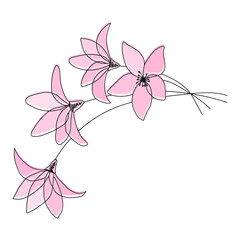 Vector cartoon illustration with pink flower. Spring vector illustration with pink flower