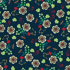Floral bouquet seamless pattern. Flowery surface design of wild flowers and leaves