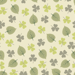 Clover leaves floral seamless pattern. 3 leaf clover foliage surface design