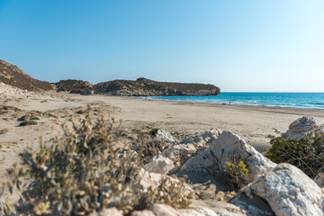 Mediterranean seacoast at the Patara beach on a sunny day with blue sea Antalya region, Turkey.