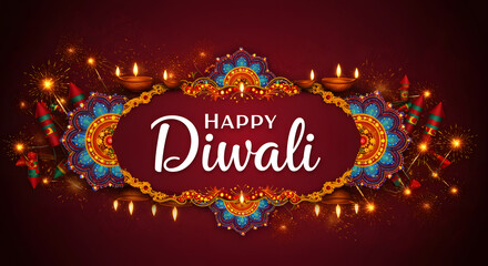 Vibrant Diwali Celebration with Colorful Decorations and Lights