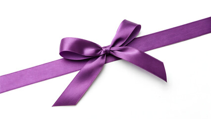 Elegant purple satin ribbon bow on a white background, perfect for gifts and decorations