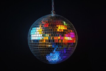 Obraz premium Disco Ball Hanging Against a Black Background