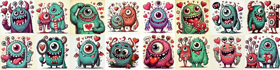Monster in love. Valentine's day concept. AI generated illustration