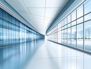 Obraz premium Modern Office Corridor Glass Walls Futuristic Design
