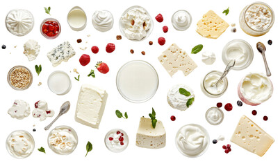 Isolated Assorted Dairy Products Flat Lay