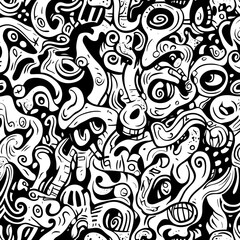 Obraz premium black and white abstract doodle seamless pattern.