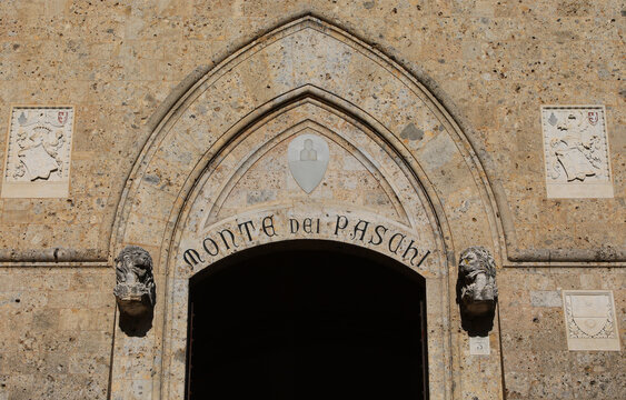 Siena, SI, Italy - February 20, 2023: Italian bank called MONTE DEI PASCHI DI SIENA or MPS