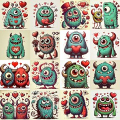 Fototapeta premium Monster in love. Valentine's day concept. AI generated illustration