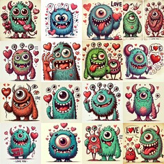 Fototapeta premium Monster in love. Valentine's day concept. AI generated illustration