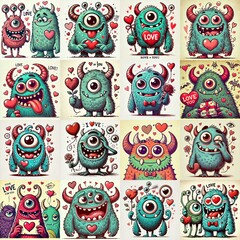 Monster in love. Valentine's day concept. AI generated illustration