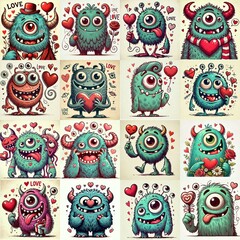 Fototapeta premium Monster in love. Valentine's day concept. AI generated illustration