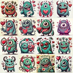 Fototapeta premium Monster in love. Valentine's day concept. AI generated illustration